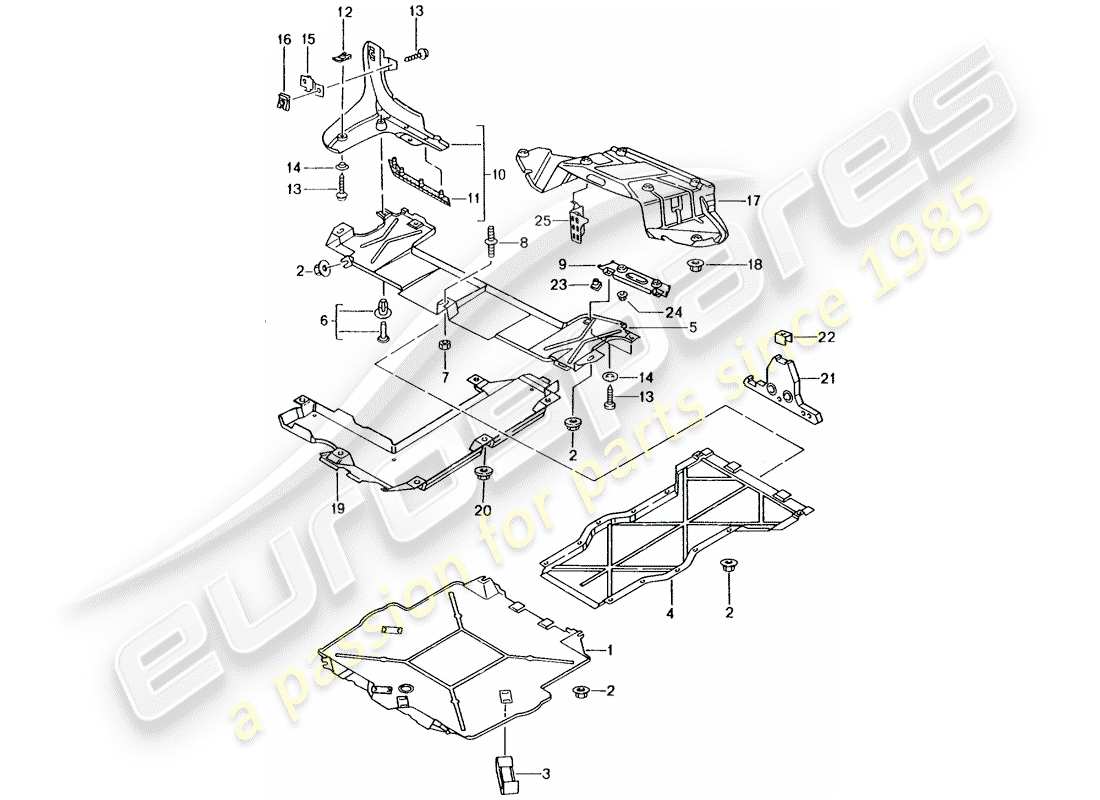 Porsche Boxster 986 (1997) UNDERBODY LINING Parts Diagram