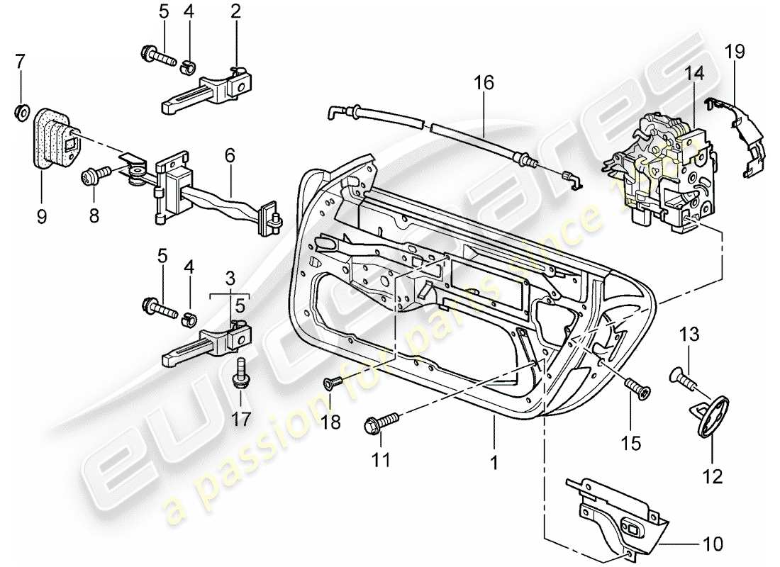Porsche Boxster 986 (1997) DOOR SHELL - DOOR LATCH Parts Diagram