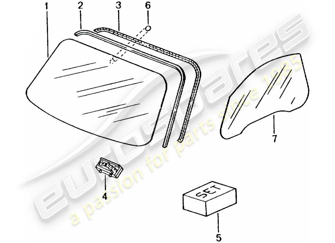 Porsche Boxster 986 (1997) WINDOW GLASSES Parts Diagram