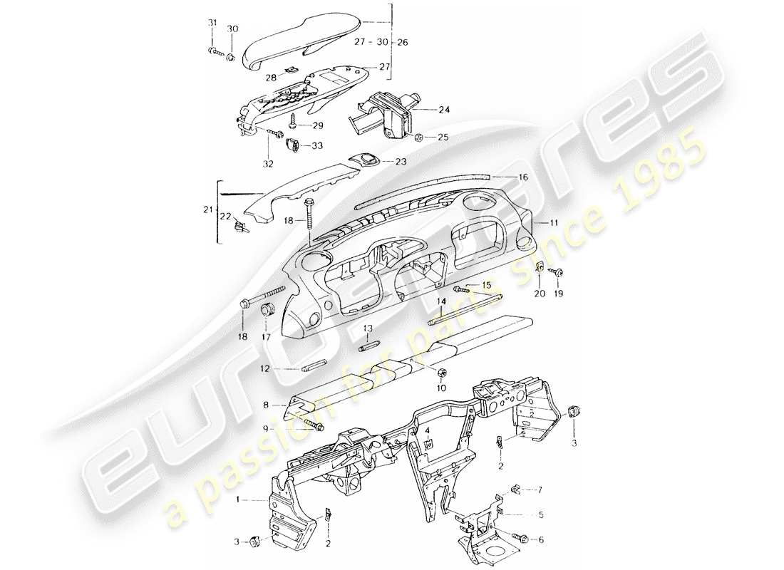 Porsche Boxster 986 (1997) DASH PANEL TRIM - WITH: - RETAINING FRAME Parts Diagram
