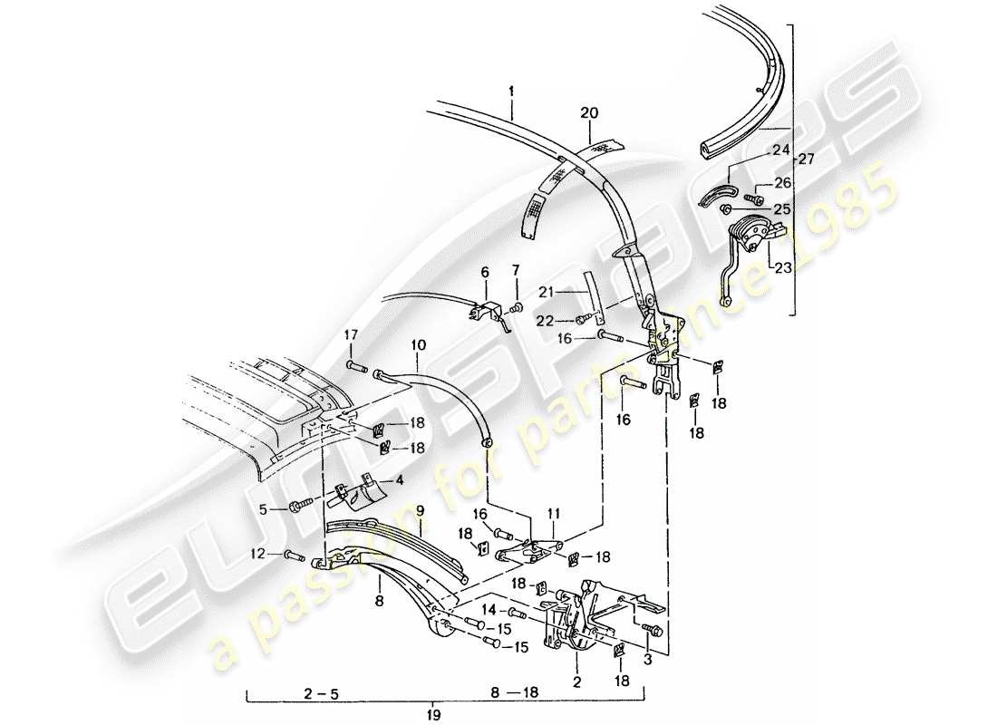 Porsche Boxster 986 (1997) TOP FRAME - SINGLE PARTS Parts Diagram