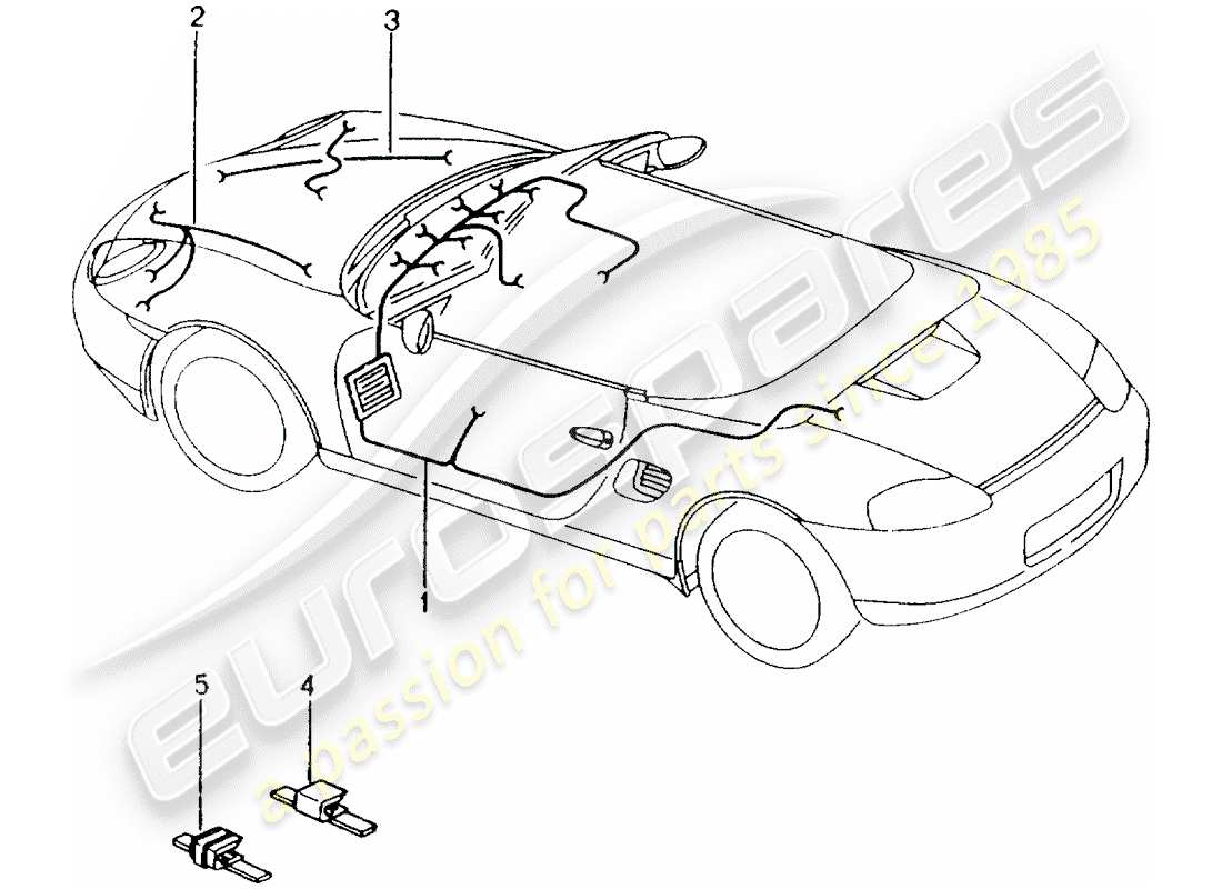 Porsche Boxster 986 (1997) WIRING HARNESSES - PASSENGER COMPARTMENT - GLOVE BOX - FRONT END - REPAIR KIT - ANTI-LOCKING BRAKE SYST. -ABS- - BRAKE PAD WEAR INDICATOR - FRONT AXLE Part Diagram