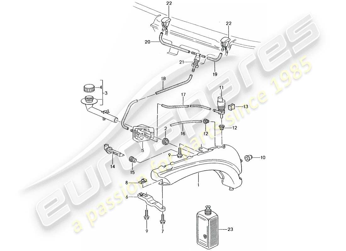 Porsche Boxster 986 (1997) windshield washer unit Parts Diagram