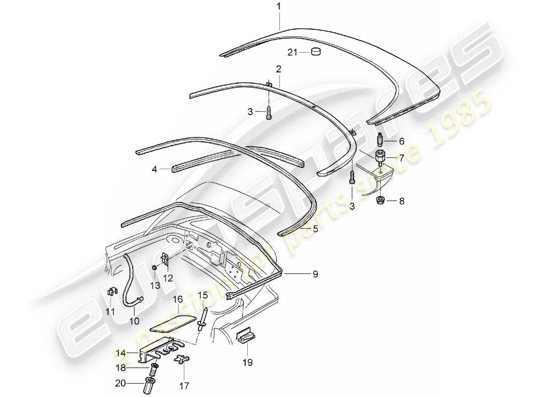 Porsche Boxster 986 (1998) TOP STOWAGE BOX - COVER - GASKETS Part Diagram