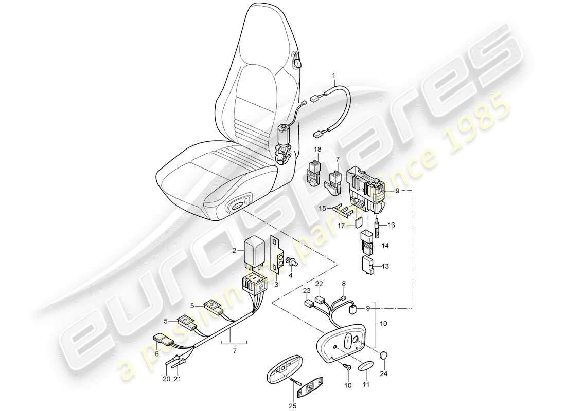 Porsche Boxster 986 (1998) wiring harnesses - switch - comfort seat Parts Diagram