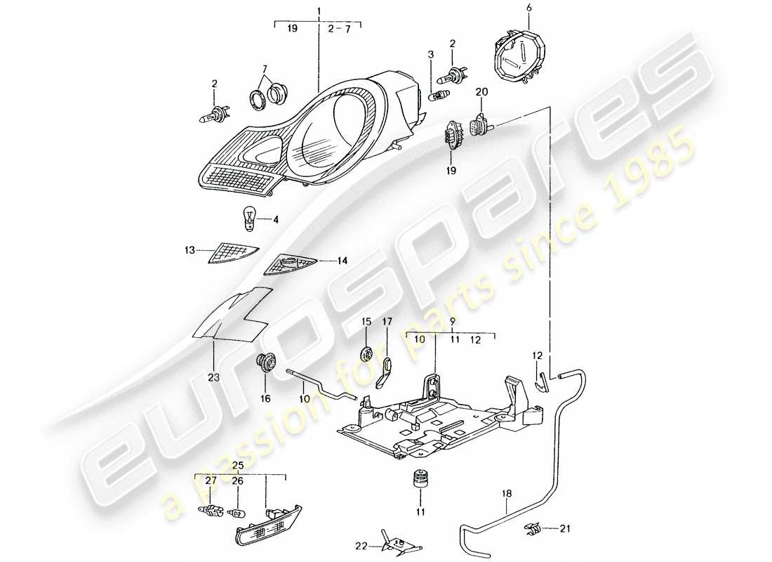 Porsche Boxster 986 (1998) HEADLAMP - TURN SIGNAL REPEATER Part Diagram