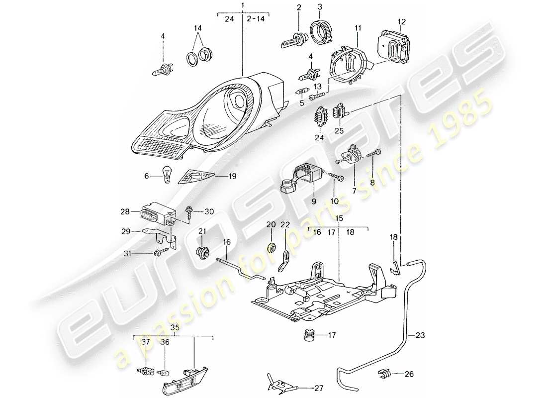 Porsche Boxster 986 (1998) HEADLAMP - TURN SIGNAL REPEATER - D - MJ 1999>> Parts Diagram