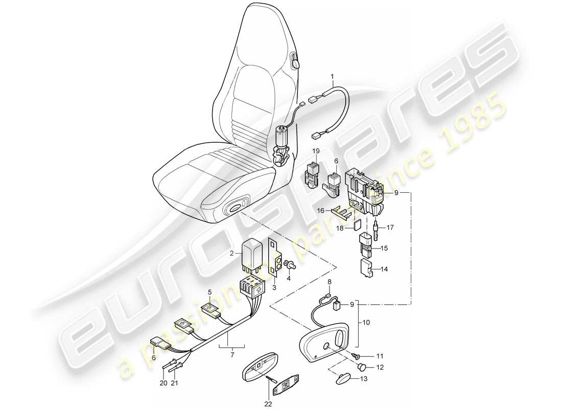 Porsche Boxster 986 (1999) wiring harnesses - switch - standard seat - sports seat Part Diagram