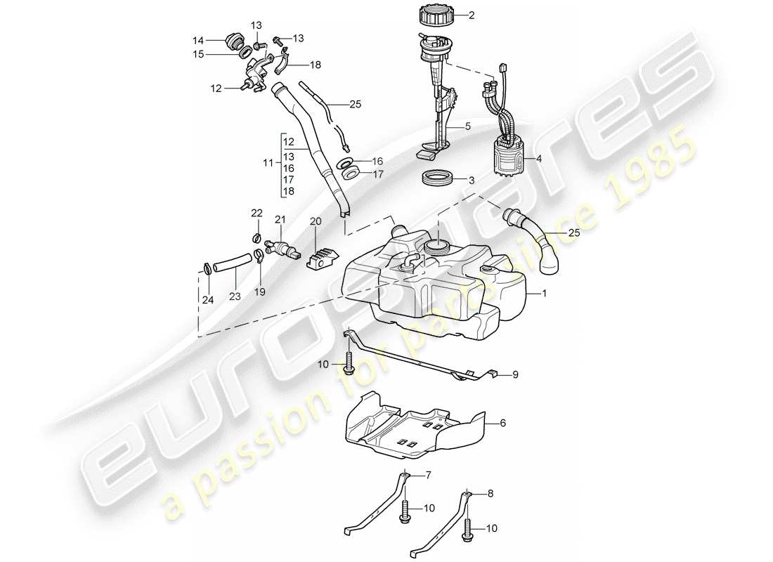 Porsche Boxster 986 (2000) FUEL TANK Part Diagram