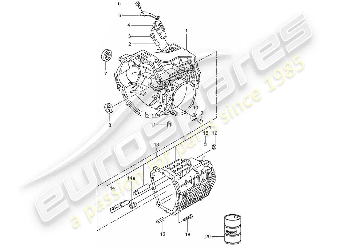 Porsche Boxster 986 (2000) gearbox - 5 speed manual transmission - - - transmission case Part Diagram