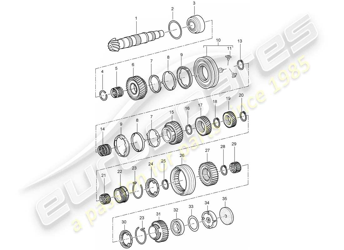Porsche Boxster 986 (2000) gears and shafts - - TRANSMISSION - FOR TRANSMISSION CODE: Part Diagram