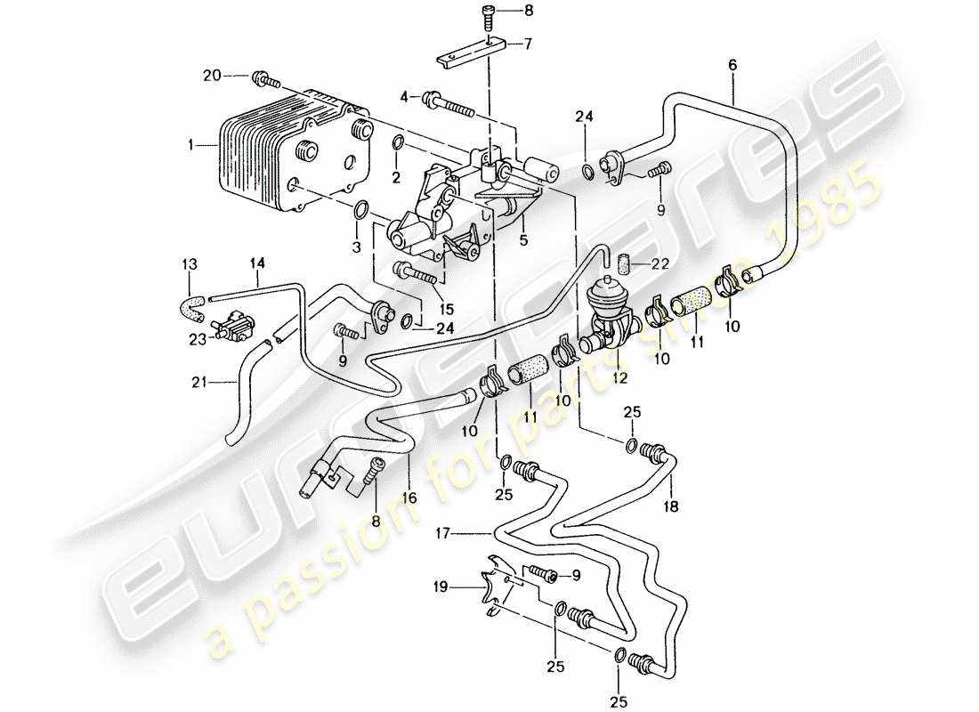 Porsche Boxster 986 (2000) tiptronic - - - gear oil cooler - oil pressure line for - gear oil cooling Part Diagram