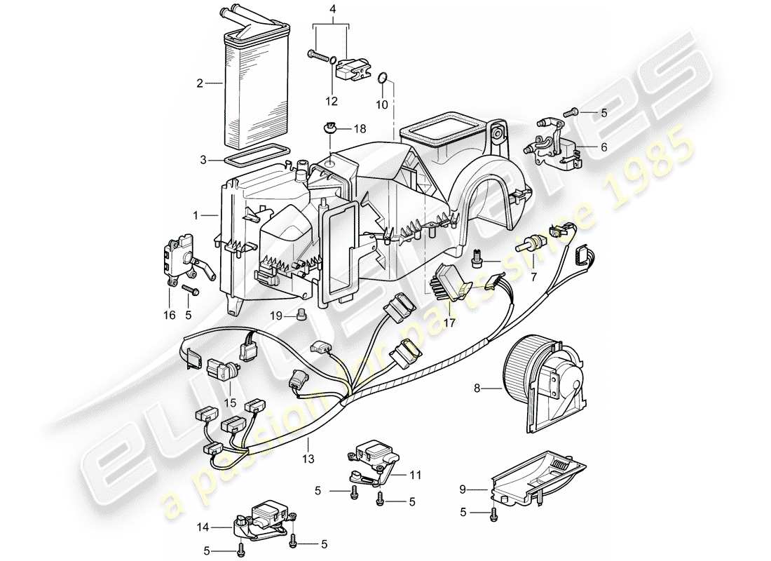 Porsche Boxster 986 (2000) air distribution housing - single parts Part Diagram