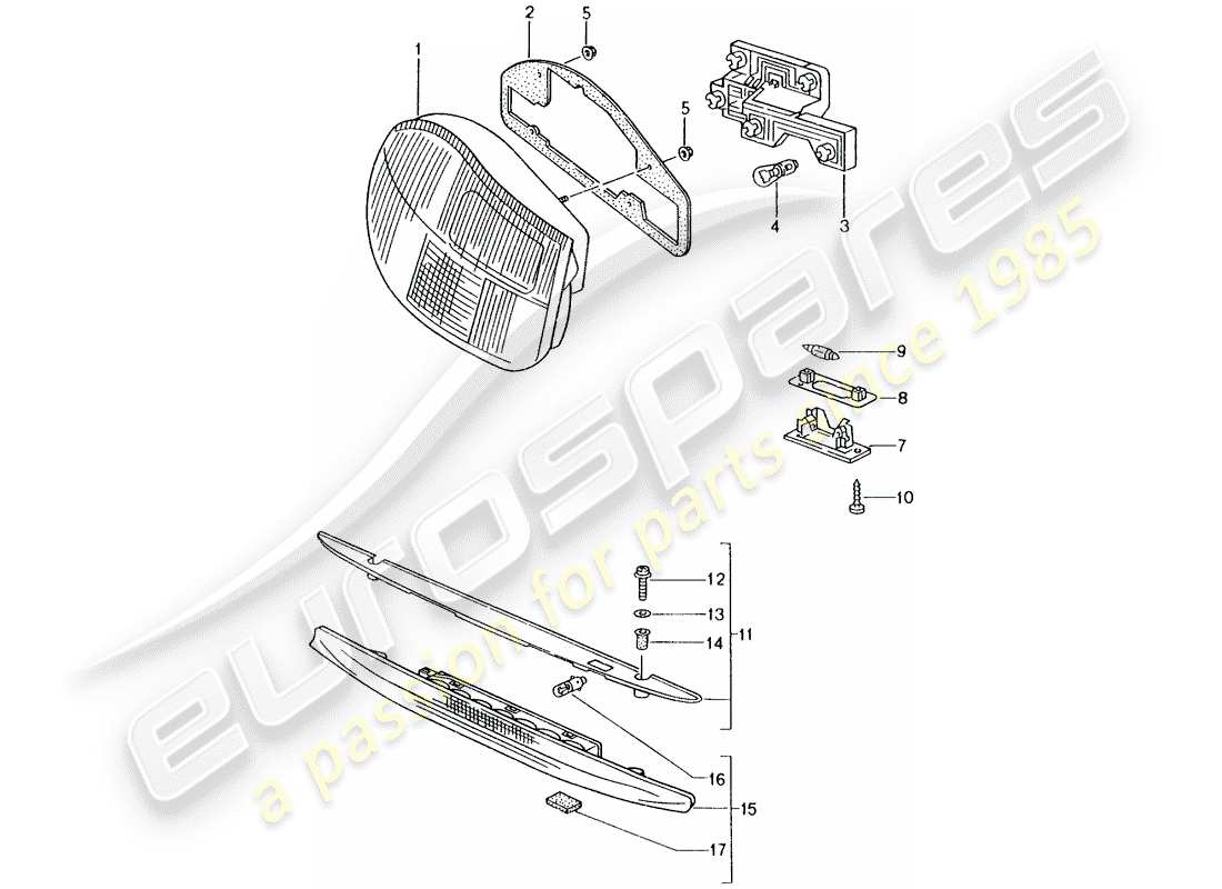 Porsche Boxster 986 (2002) rear light - license plate light - additional brake light Part Diagram