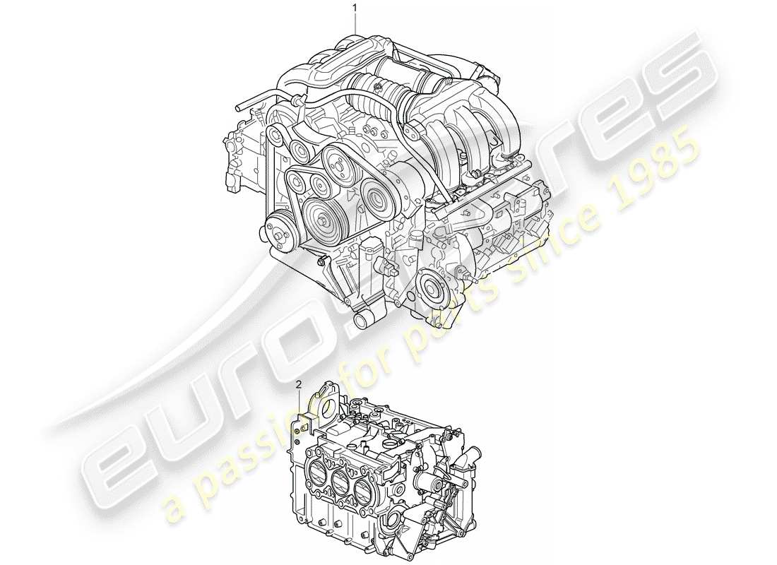 Porsche Boxster 986 (2003) REPLACEMENT ENGINE - WITHOUT: - DRIVING DISK - tiptronic - WITHOUT: - FLYWHEEL - MANUAL GEARBOX - WITHOUT: - COMPRESSOR Parts Diagram