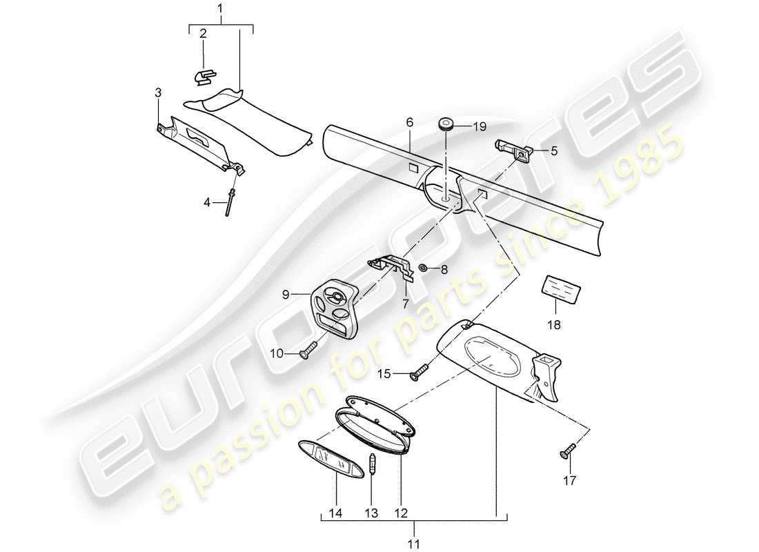Porsche Boxster 986 (2003) WINDSHIELD FRAME - SUN VIZORS Parts Diagram