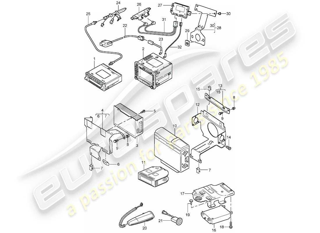 Porsche Boxster 986 (2003) RADIO UNIT - AMPLIFIER - NAVIGATION SYSTEM - TELEPHONE - D - MJ 2003>> Parts Diagram