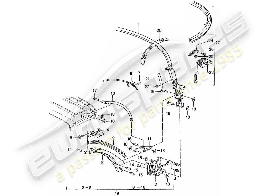 Porsche Boxster 986 (2004) TOP FRAME - SINGLE PARTS Part Diagram