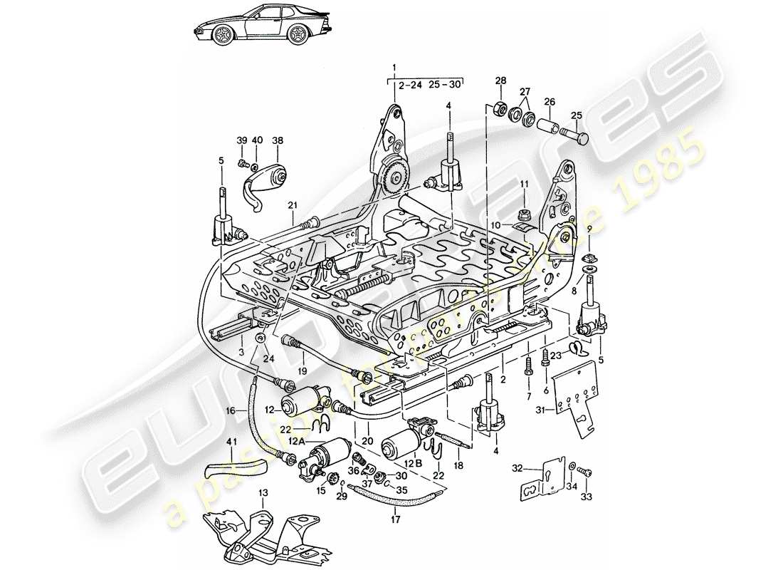 Porsche Seat 944/968/911/928 (1985) FRAME FOR SEAT - MANUALLY - ELECTRIC - D - MJ 1989>> - MJ 1991 Part Diagram