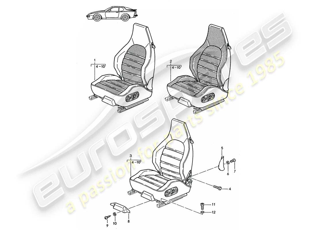 Porsche Seat 944/968/911/928 (1985) SPORTS SEAT - COMPLETE - D >> - MJ 1988 Part Diagram