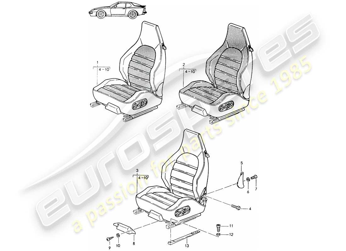 Porsche Seat 944/968/911/928 (1985) SPORTS SEAT - COMPLETE - D - MJ 1989>> - MJ 1991 Part Diagram