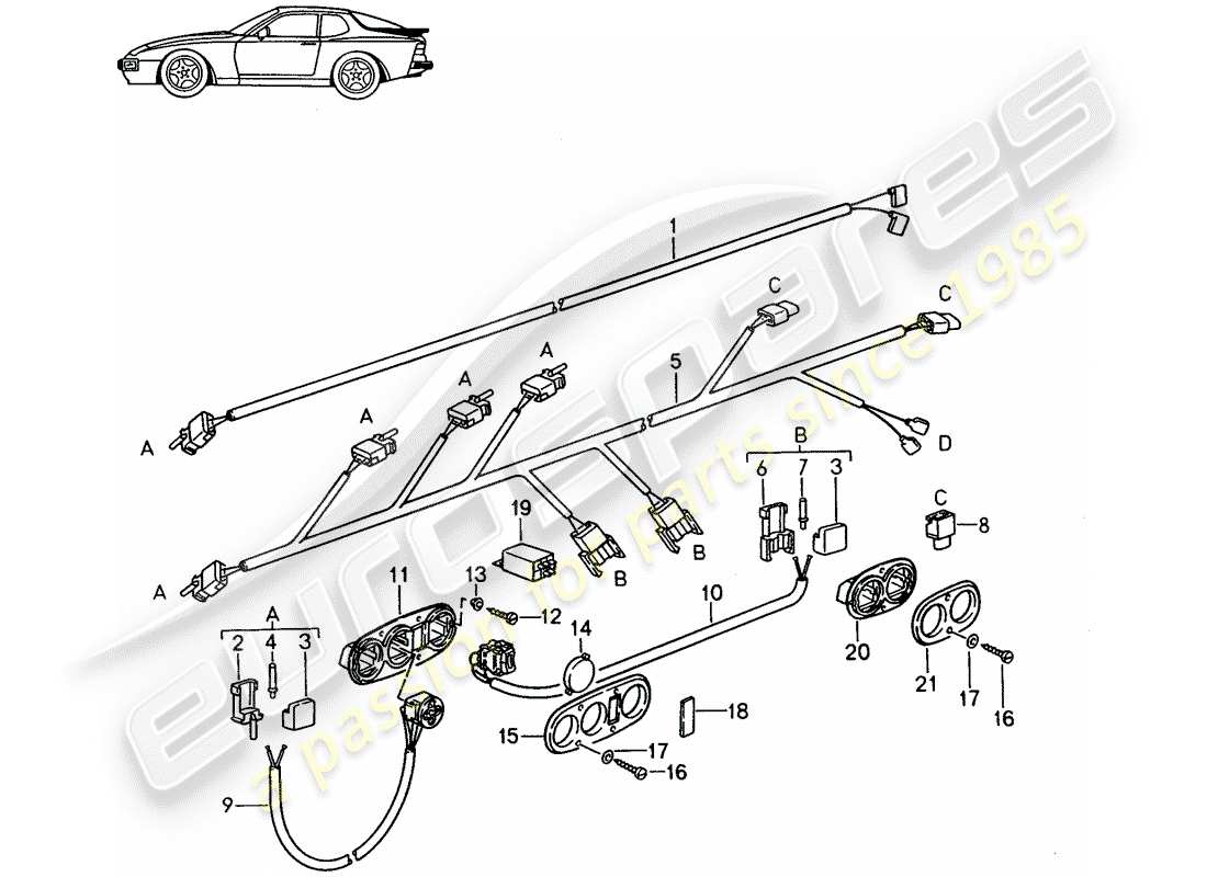 Porsche Seat 944/968/911/928 (1985) WIRING HARNESSES - SWITCH - FRONT SEAT - D >> - MJ 1988 Part Diagram