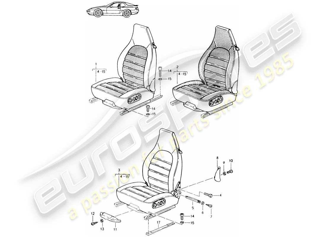 Porsche Seat 944/968/911/928 (1985) FRONT SEAT - COMPLETE - ALL-ELECTRIC - D >> - MJ 1993 Part Diagram