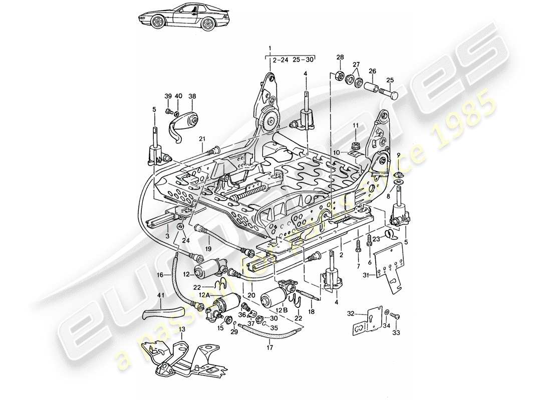 Porsche Seat 944/968/911/928 (1985) FRAME FOR SEAT - MANUALLY ADJUSTABLE - ELECTRICALLY ADJUSTABLE - D - MJ 1992>> - MJ 1995 Part Diagram