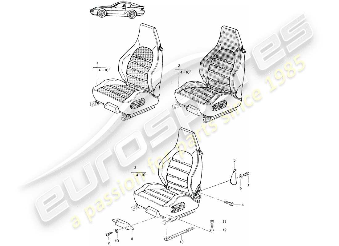 Porsche Seat 944/968/911/928 (1985) SPORTS SEAT - COMPLETE - ELECT. VERTICAL ADJUSTMENT - D - MJ 1992>> - MJ 1993 Part Diagram
