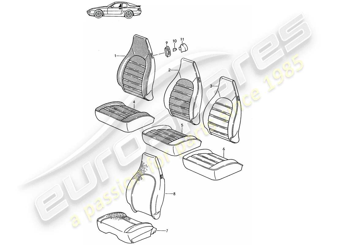 Porsche Seat 944/968/911/928 (1985) COVER - FRONT SEAT - D - MJ 1992>> - MJ 1993 Part Diagram