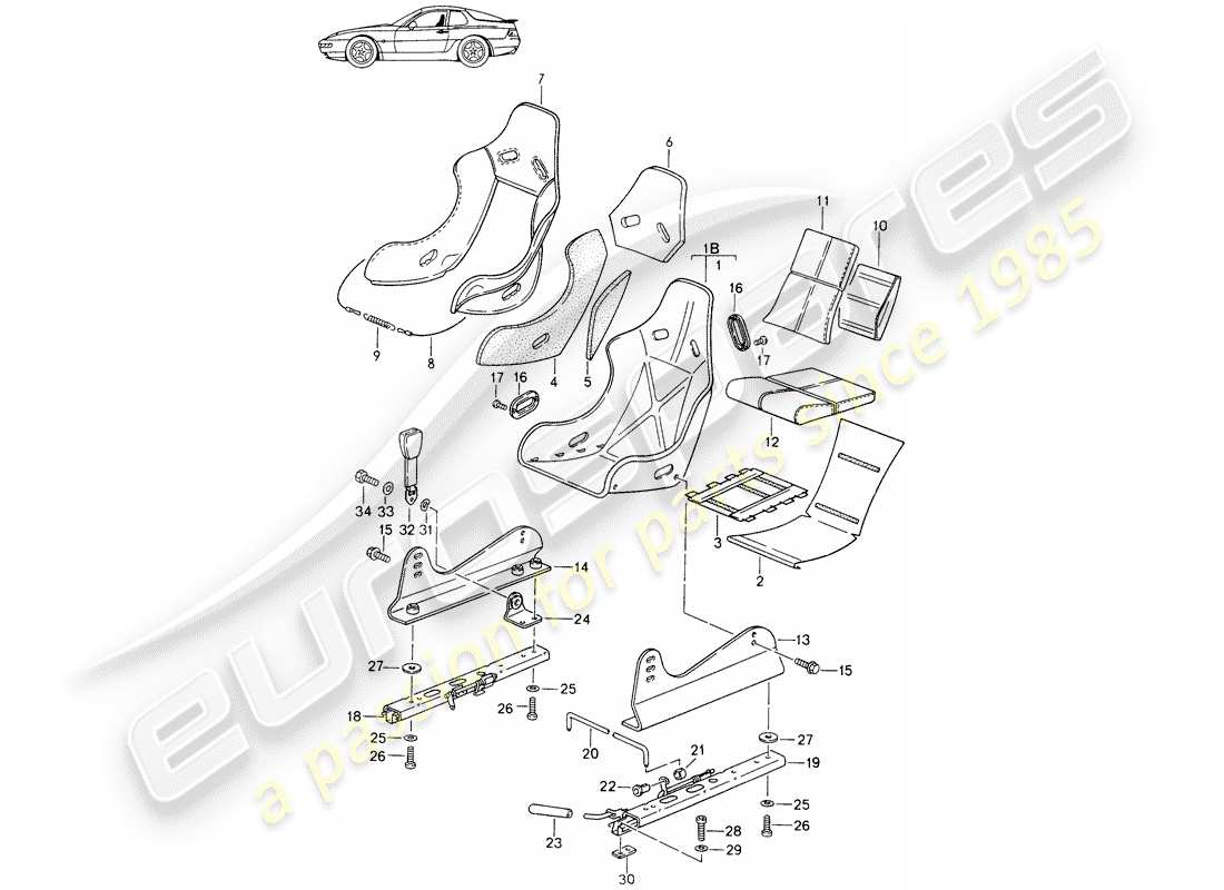 Porsche Seat 944/968/911/928 (1985) SEAT - COMPLETE - WITH: - CORDUROY CLOTH - COVER - D - MJ 1993>> - MJ 1994 Part Diagram