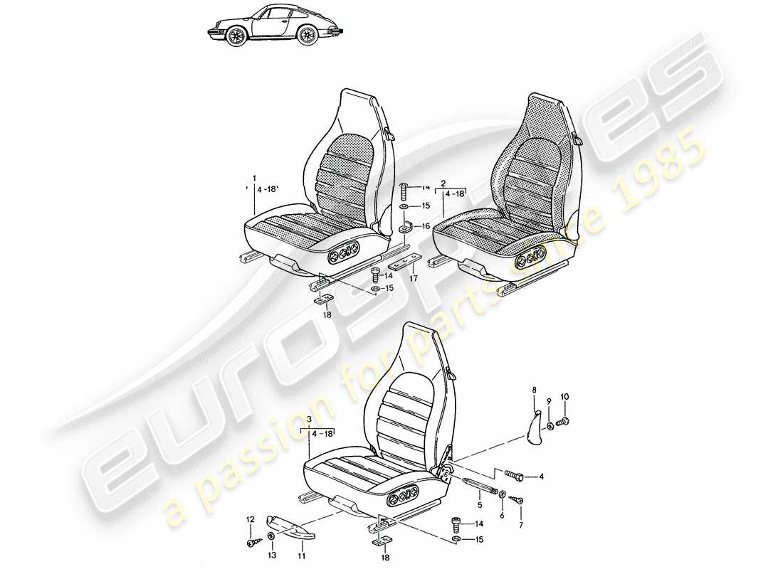 Porsche Seat 944/968/911/928 (1985) FRONT SEAT - COMPLETE - ALL-ELECTRIC - ELECT. VERTICAL ADJUSTMENT - - D - MJ 1987>> - MJ 1989 Part Diagram