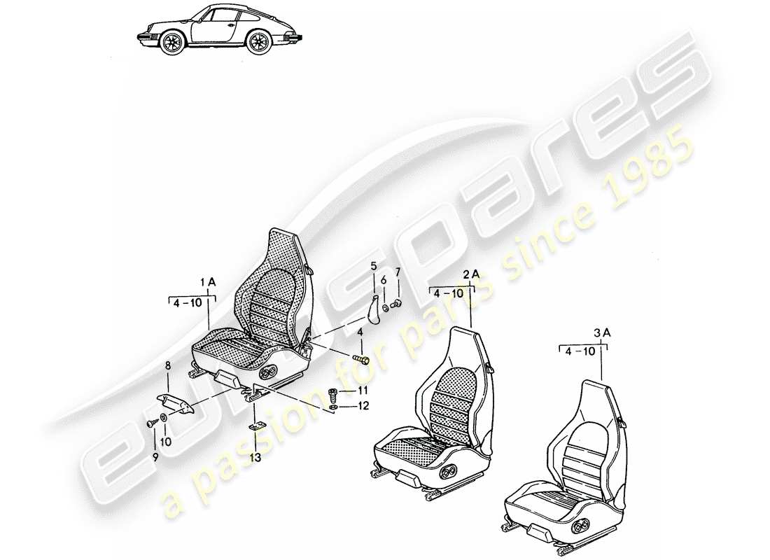 Porsche Seat 944/968/911/928 (1985) SPORTS SEAT - COMPLETE - D - MJ 1985>> - MJ 1986 Part Diagram
