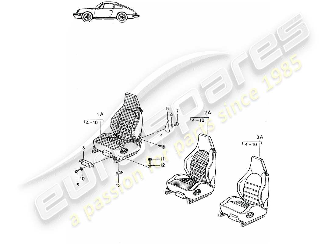 Porsche Seat 944/968/911/928 (1985) SPORTS SEAT - COMPLETE - D - MJ 1987>> - MJ 1989 Part Diagram