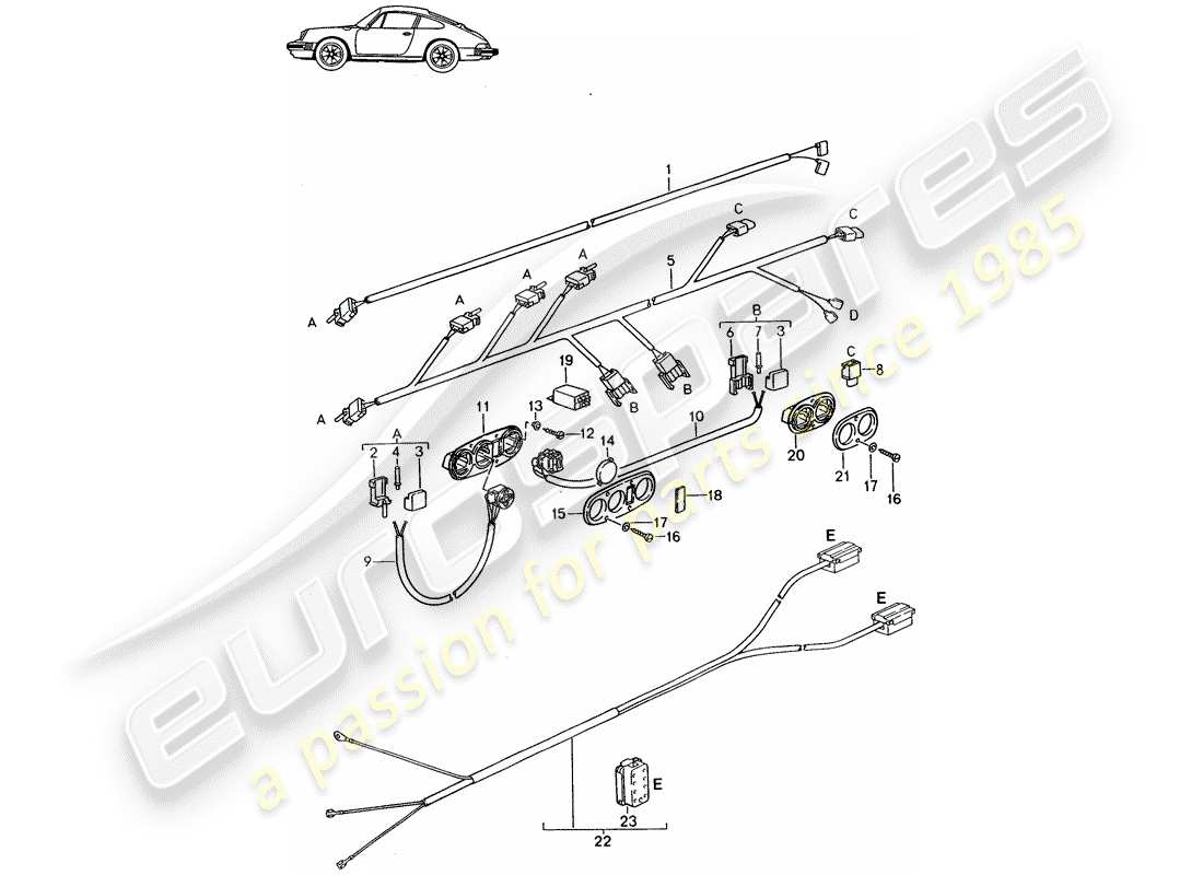 Porsche Seat 944/968/911/928 (1985) WIRING HARNESSES - SWITCH - FRONT SEAT - D - MJ 1987>> - MJ 1989 Part Diagram