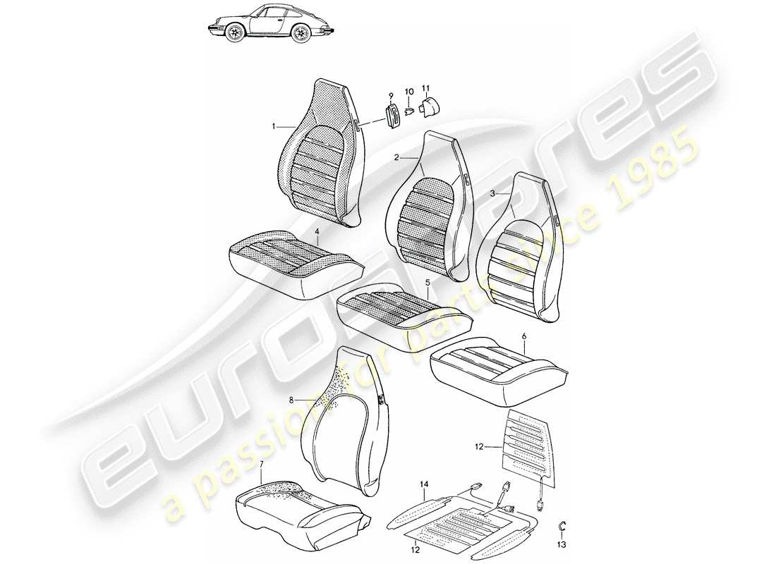 Porsche Seat 944/968/911/928 (1985) COVER - HEATER ELEMENT - FRONT SEAT - D - MJ 1987>> - MJ 1989 Part Diagram