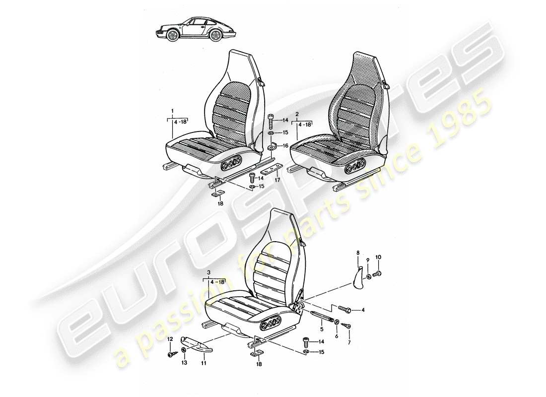 Porsche Seat 944/968/911/928 (1985) FRONT SEAT - COMPLETE - ALL-ELECTRIC - D - MJ 1989>> - MJ 1994 Part Diagram