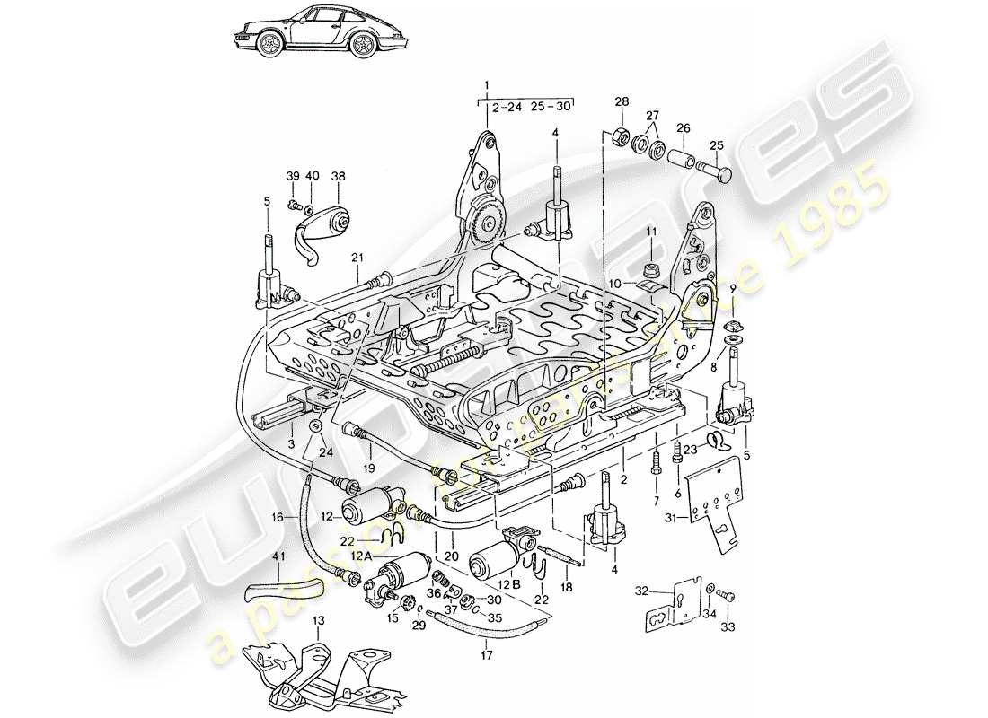Porsche Seat 944/968/911/928 (1985) FRAME FOR SEAT - ELECTRICALLY ADJUSTABLE - D - MJ 1989>> - MJ 1994 Part Diagram