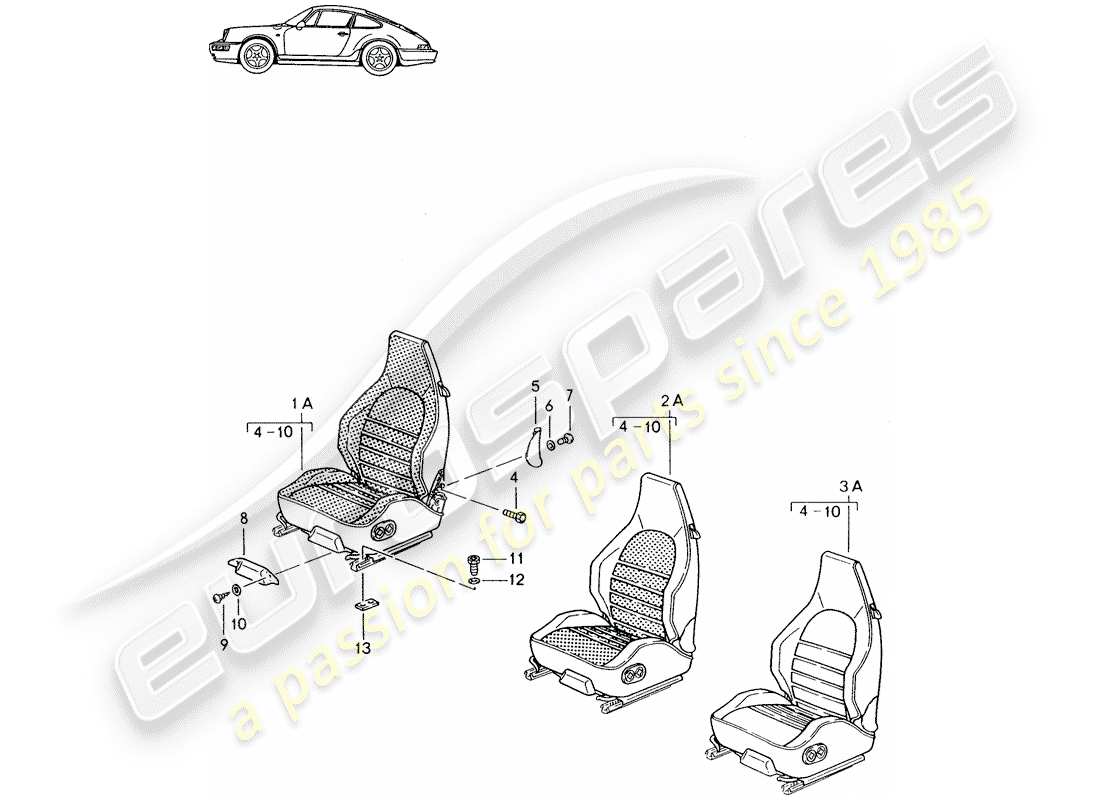 Porsche Seat 944/968/911/928 (1985) SPORTS SEAT - COMPLETE - - D - MJ 1989>> - MJ 1994 Part Diagram