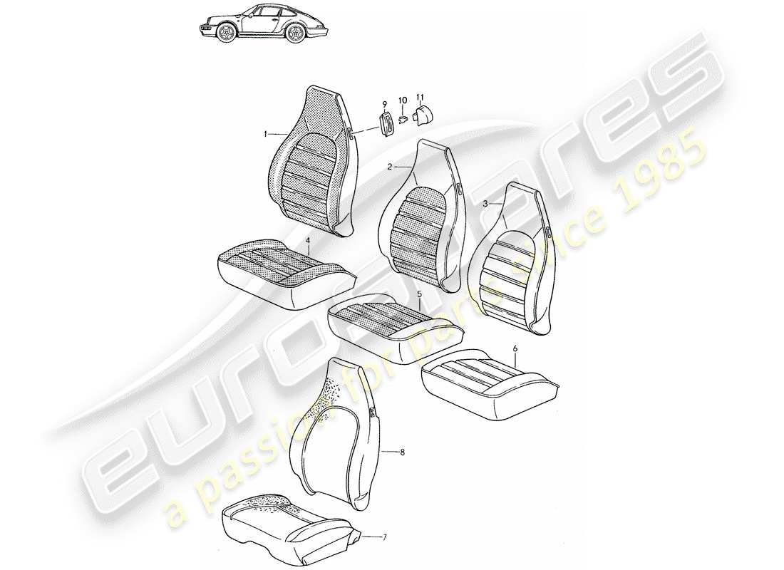 Porsche Seat 944/968/911/928 (1985) COVER - FRONT SEAT - D - MJ 1989>> - MJ 1994 Part Diagram