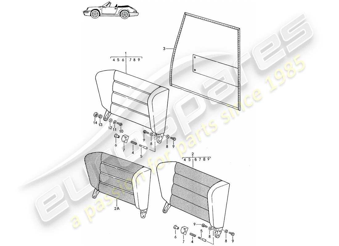 Porsche Seat 944/968/911/928 (1985) EMERGENCY SEAT BACKREST - WITH: - PULL-TYPE RELEASE - D - MJ 1989>> - MJ 1991 Part Diagram