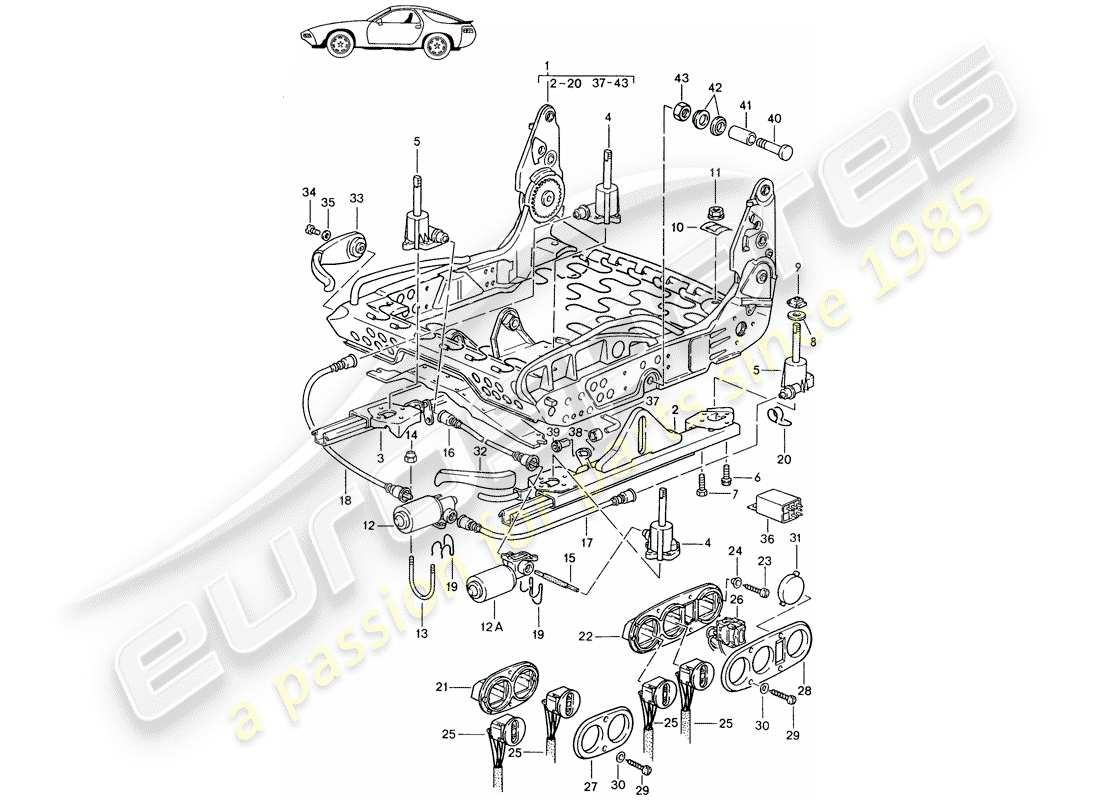 Porsche Seat 944/968/911/928 (1985) FRAME FOR SEAT - SPORTS SEAT - ELECTRICALLY ADJUSTABLE - D - MJ 1985>> - MJ 1986 Part Diagram