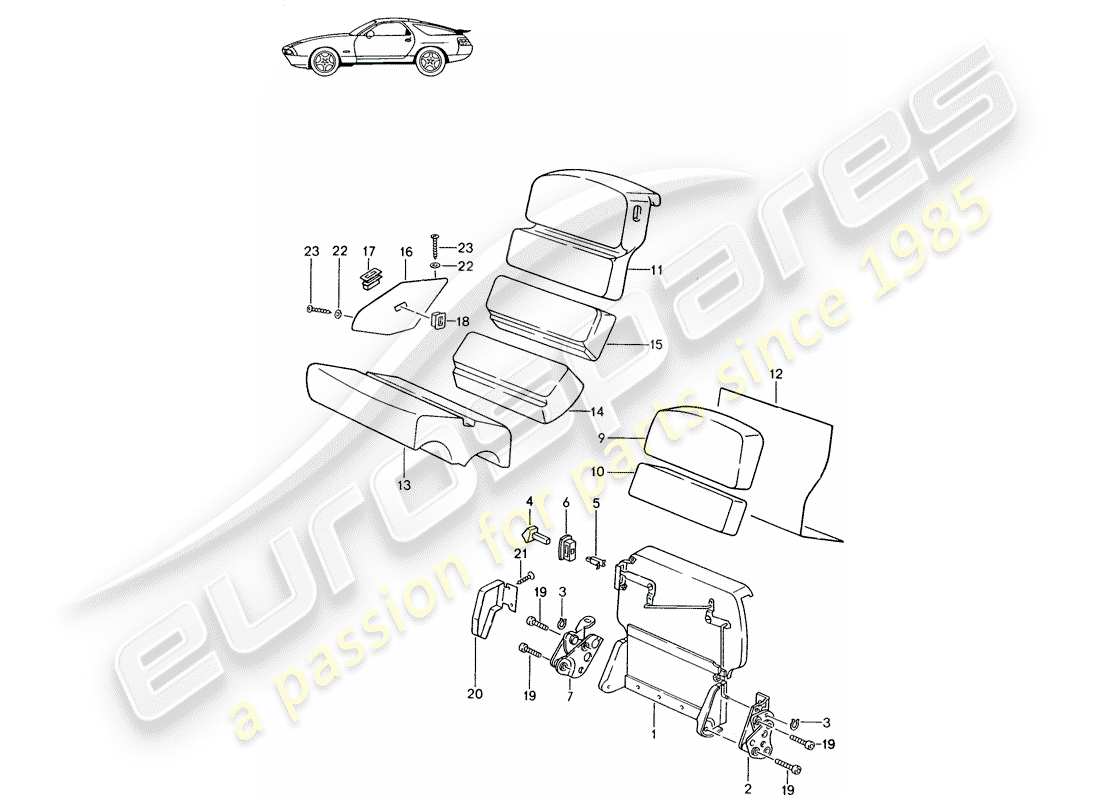 Porsche Seat 944/968/911/928 (1985) EMERGENCY SEAT BACKREST - - D - MJ 1987>> Part Diagram