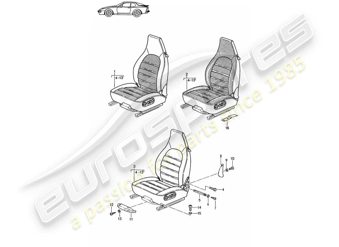 Porsche Seat 944/968/911/928 (1986) FRONT SEAT - COMPLETE - D >> - MJ 1988 Part Diagram