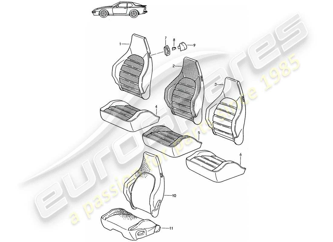 Porsche Seat 944/968/911/928 (1986) COVER - SPORTS SEAT - D - MJ 1989>> - MJ 1991 Part Diagram