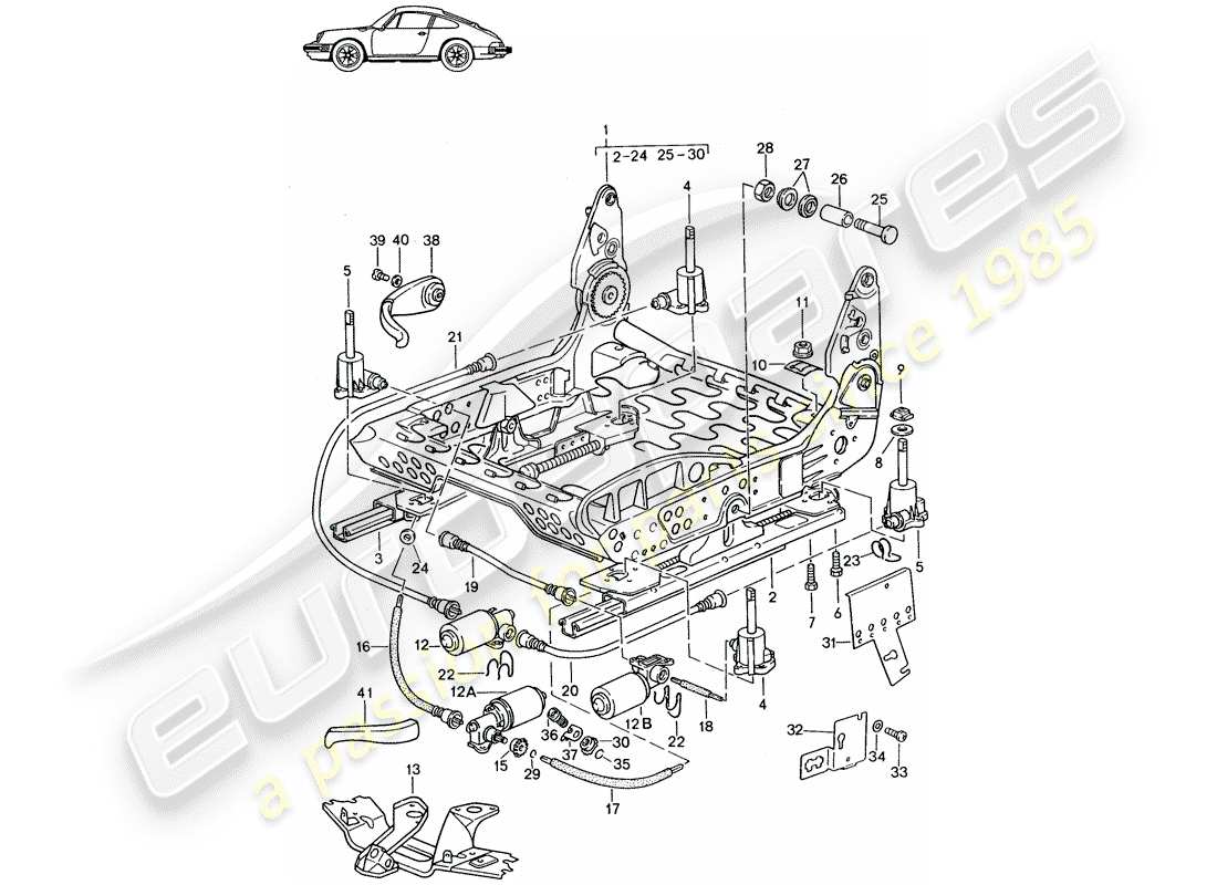 Porsche Seat 944/968/911/928 (1986) FRAME FOR SEAT - ELECTRIC - D - MJ 1987>> - MJ 1989 Part Diagram