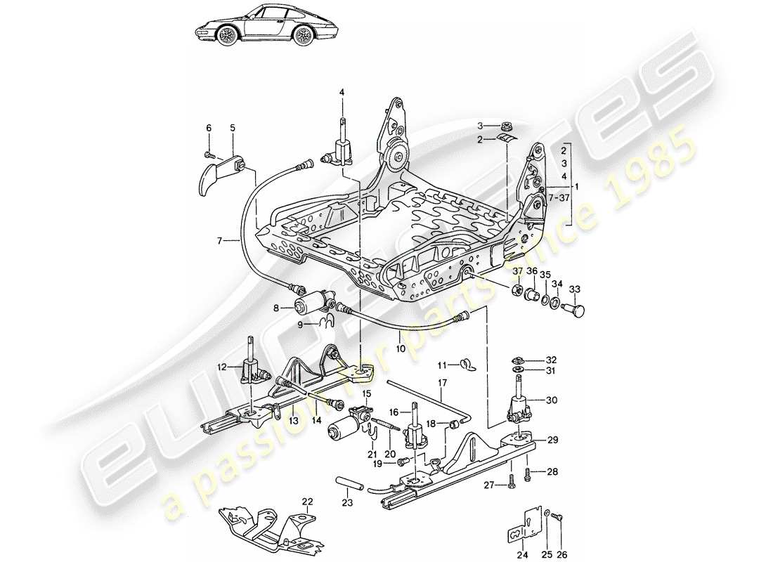 Porsche Seat 944/968/911/928 (1986) FRAME FOR SEAT - SPORTS SEAT - ELECT. VERTICAL ADJUSTMENT - D - MJ 1994>> - MJ 1994 Part Diagram