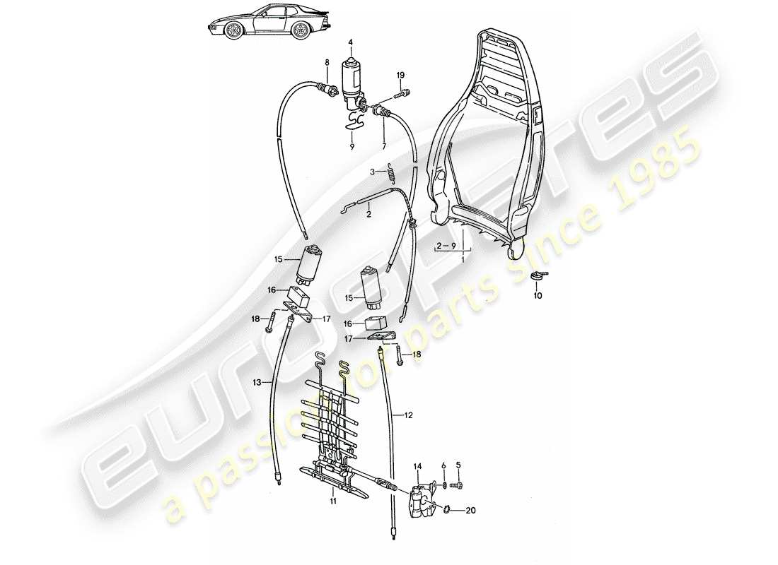 Porsche Seat 944/968/911/928 (1987) BACKREST FRAME - MANUALLY - ELECTRIC - LUMBAR SUPPORT - D >> - MJ 1988 Part Diagram