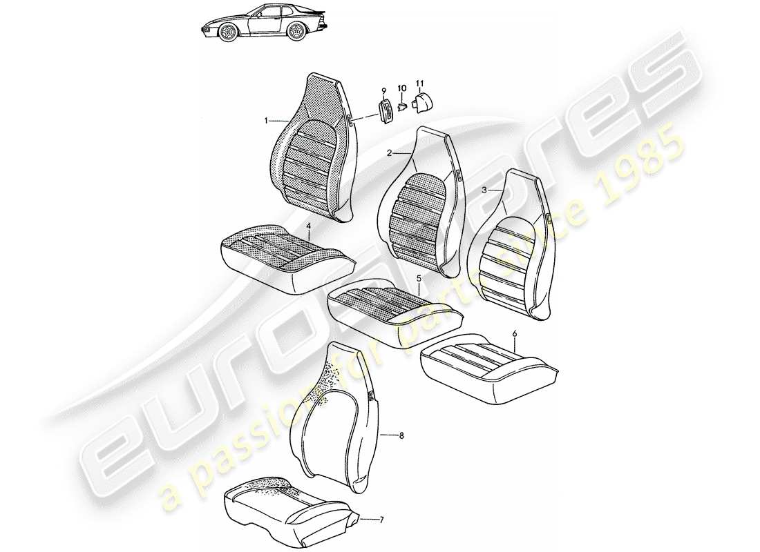 Porsche Seat 944/968/911/928 (1987) COVER - FRONT SEAT - D - MJ 1989>> - MJ 1991 Part Diagram