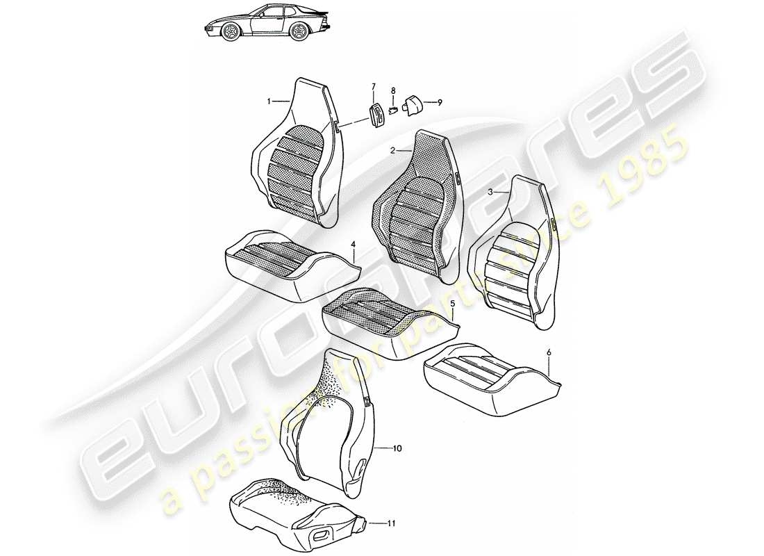 Porsche Seat 944/968/911/928 (1987) COVER - SPORTS SEAT - D >> - MJ 1988 Part Diagram